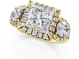 Yellow gold Princess Cut Diamond Three-Stone Halo Ring with Prong Setting and Pavé Accents_10