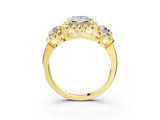 Yellow gold Princess Cut Diamond Three-Stone Halo Ring with Prong Setting and Pavé Accents_12