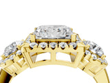 Yellow gold Princess Cut Diamond Three-Stone Halo Ring with Prong Setting and Pavé Accents_13