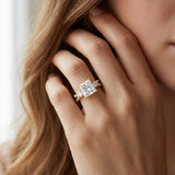 Yellow gold Princess Cut Diamond Three-Stone Ring with Pavé Split Shank and Four-Prong Setting_15