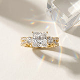 Yellow gold Princess Cut Diamond Three-Stone Ring with Pavé Split Shank and Four-Prong Setting_16