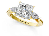 Yellow gold Princess Cut Diamond Three-Stone Ring with Pear Side Stones and Four-Prong Setting_122