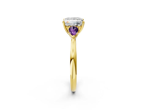 Yellow gold Princess Cut Diamond Three-Stone Ring with Pear with Amethyst side stone Side Stones and Prong Setting_2