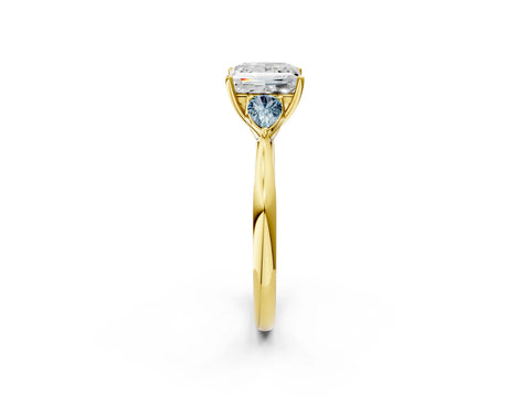 Yellow gold Princess Cut Diamond Three-Stone Ring with Pear with Aquamarine side stone Side Stones and Prong Setting_2