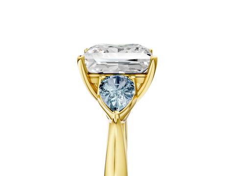 Yellow gold Princess Cut Diamond Three-Stone Ring with Pear with Aquamarine side stone Side Stones and Prong Setting_5