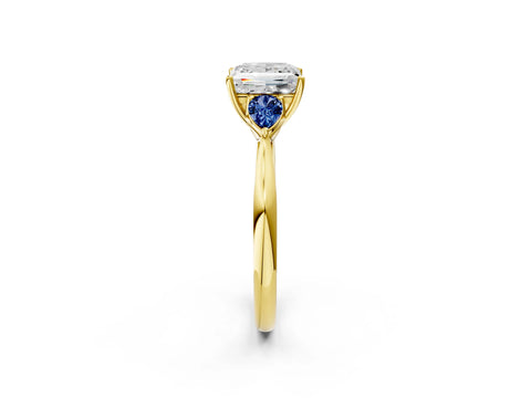 Yellow gold Princess Cut Diamond Three-Stone Ring with Pear with Blue Sapphire side stone Side Stones and Prong Setting_2