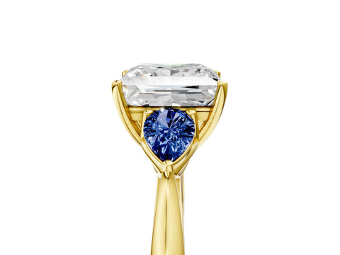 Yellow gold Princess Cut Diamond Three-Stone Ring with Pear with Blue Sapphire side stone Side Stones and Prong Setting_5