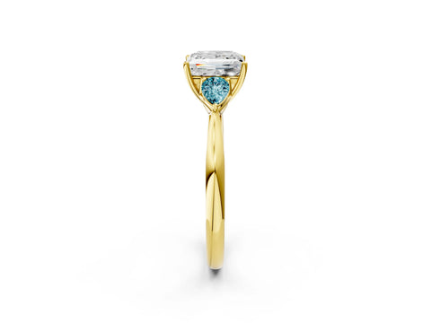 Yellow gold Princess Cut Diamond Three-Stone Ring with Pear with Blue Topaz side stone Side Stones and Prong Setting_2