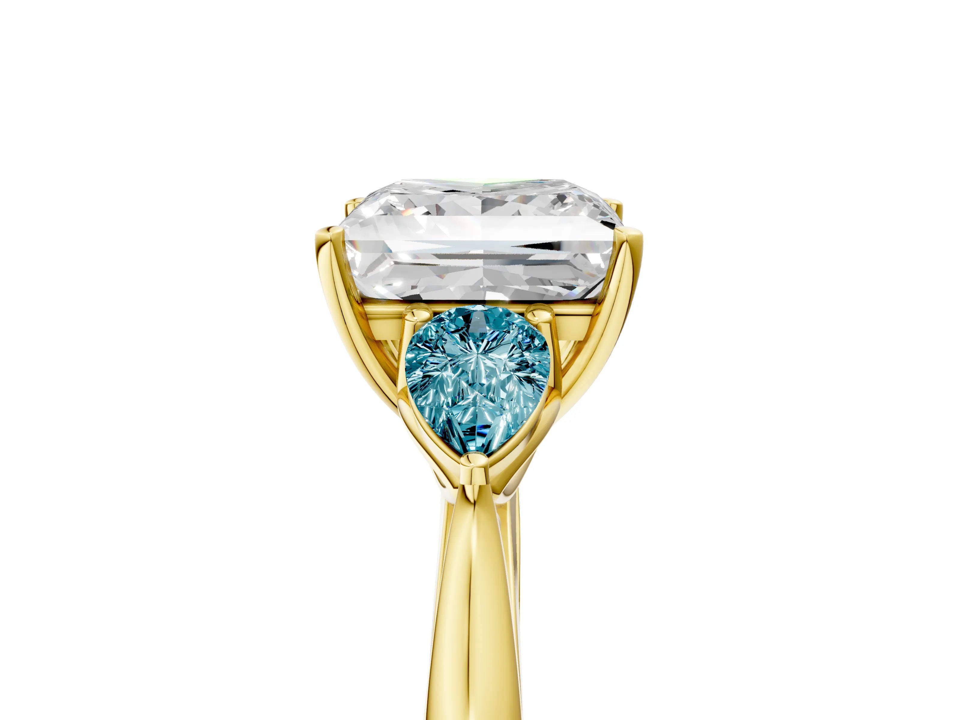 Yellow gold Princess Cut Diamond Three-Stone Ring with Pear with Blue Topaz side stone Side Stones and Prong Setting_5