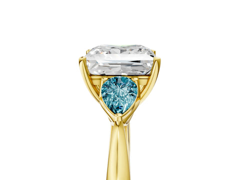 Yellow gold Princess Cut Diamond Three-Stone Ring with Pear with Blue Topaz side stone Side Stones and Prong Setting_5