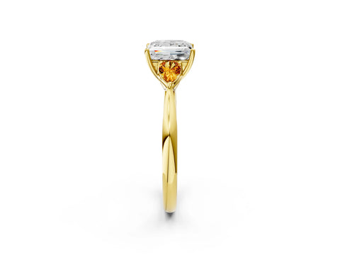 Yellow gold Princess Cut Diamond Three-Stone Ring with Pear with Citrine side stone Side Stones and Prong Setting_2