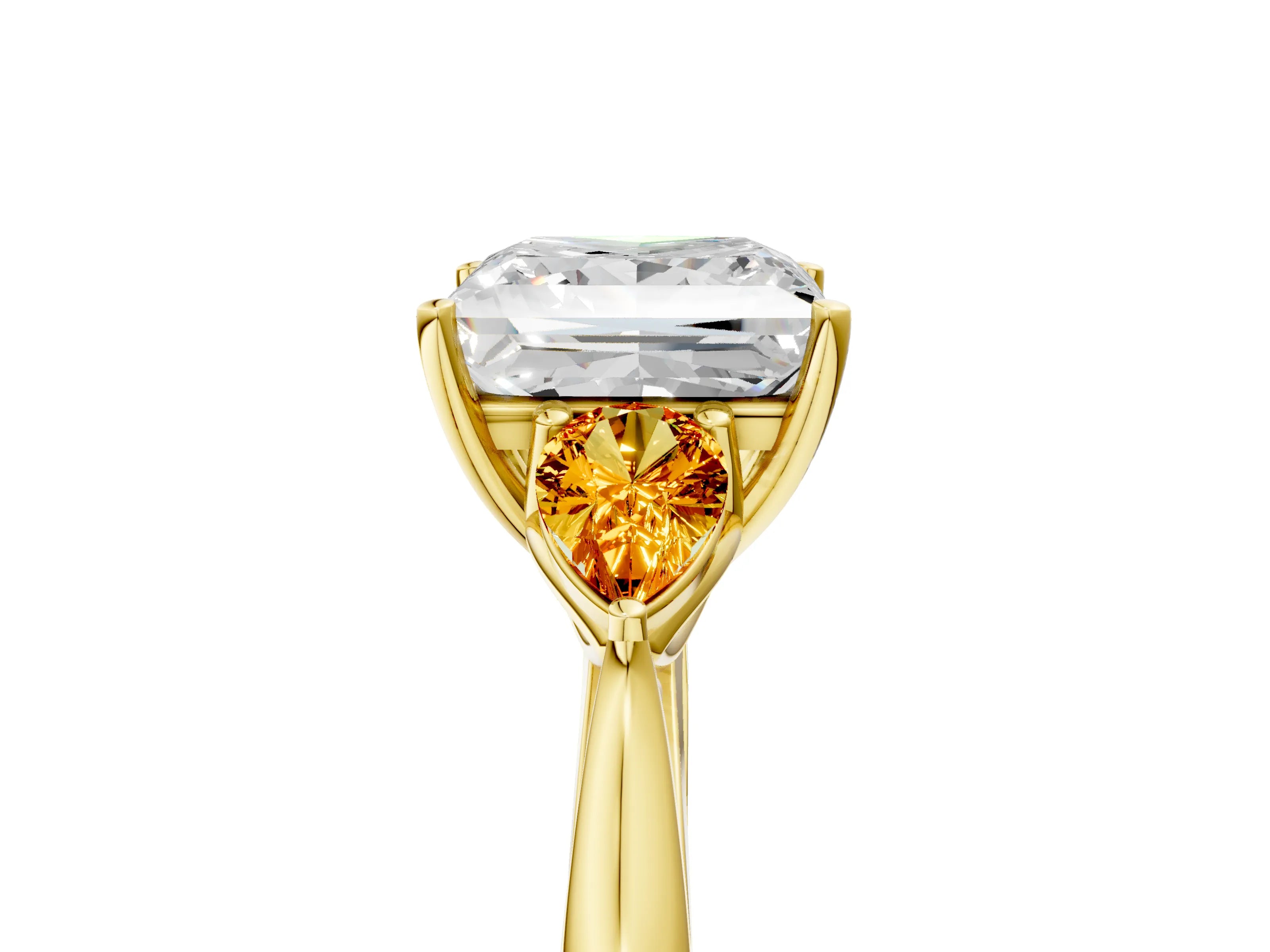 Yellow gold Princess Cut Diamond Three-Stone Ring with Pear with Citrine side stone Side Stones and Prong Setting_5