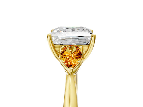 Yellow gold Princess Cut Diamond Three-Stone Ring with Pear with Citrine side stone Side Stones and Prong Setting_5