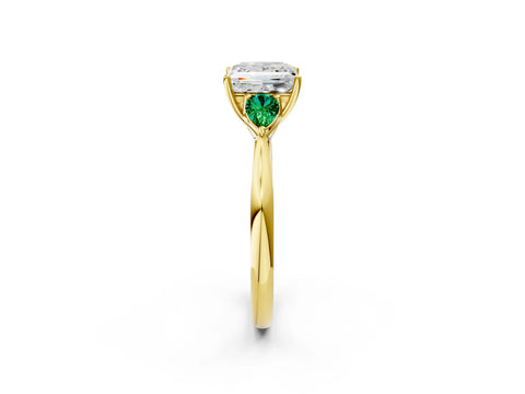 Yellow gold Princess Cut Diamond Three-Stone Ring with Pear with Emerald side stone Side Stones and Prong Setting_2