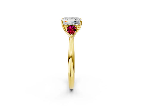 Yellow gold Princess Cut Diamond Three-Stone Ring with Pear with Garnet side stone Side Stones and Prong Setting_2