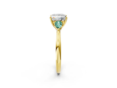 Yellow gold Princess Cut Diamond Three-Stone Ring with Pear with Green Sapphire side stone Side Stones and Prong Setting_2