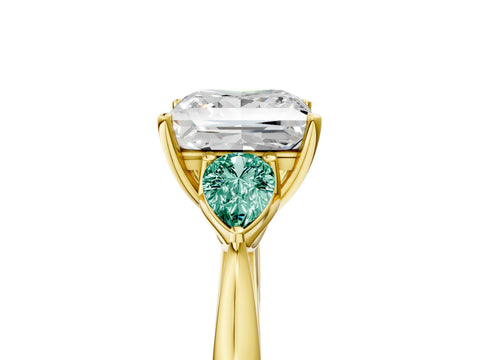 Yellow gold Princess Cut Diamond Three-Stone Ring with Pear with Green Sapphire side stone Side Stones and Prong Setting_5