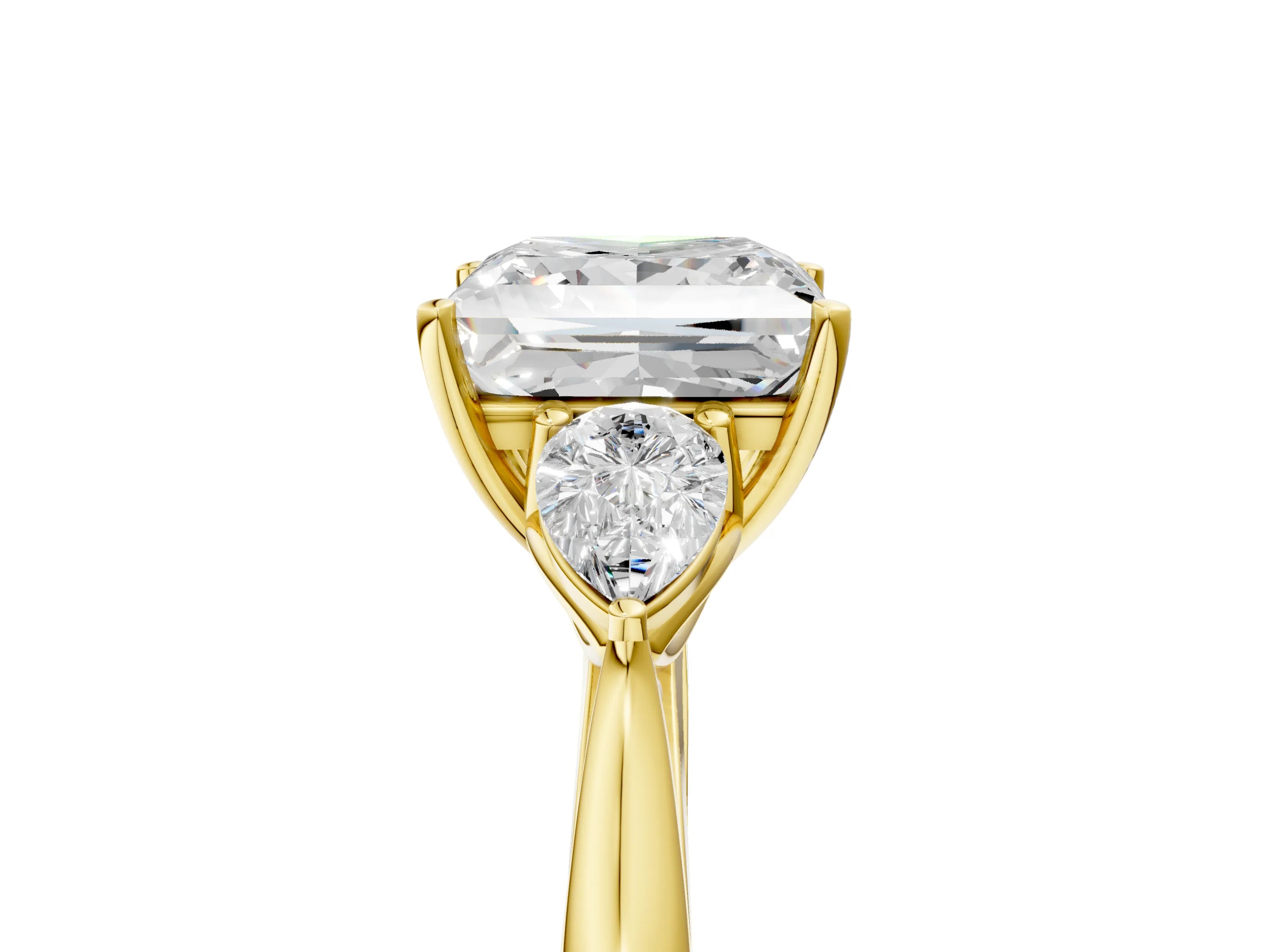 Yellow gold Princess Cut Diamond Three-Stone Ring with Pear with Moissanite side stone Side Stones and Prong Setting_5