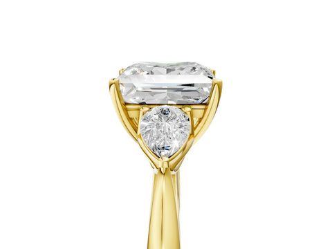 Yellow gold Princess Cut Diamond Three-Stone Ring with Pear with Moissanite side stone Side Stones and Prong Setting_5
