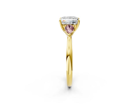 Yellow gold Princess Cut Diamond Three-Stone Ring with Pear with Morganite side stone Side Stones and Prong Setting_2