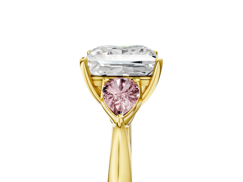 Yellow gold Princess Cut Diamond Three-Stone Ring with Pear with Morganite side stone Side Stones and Prong Setting_5