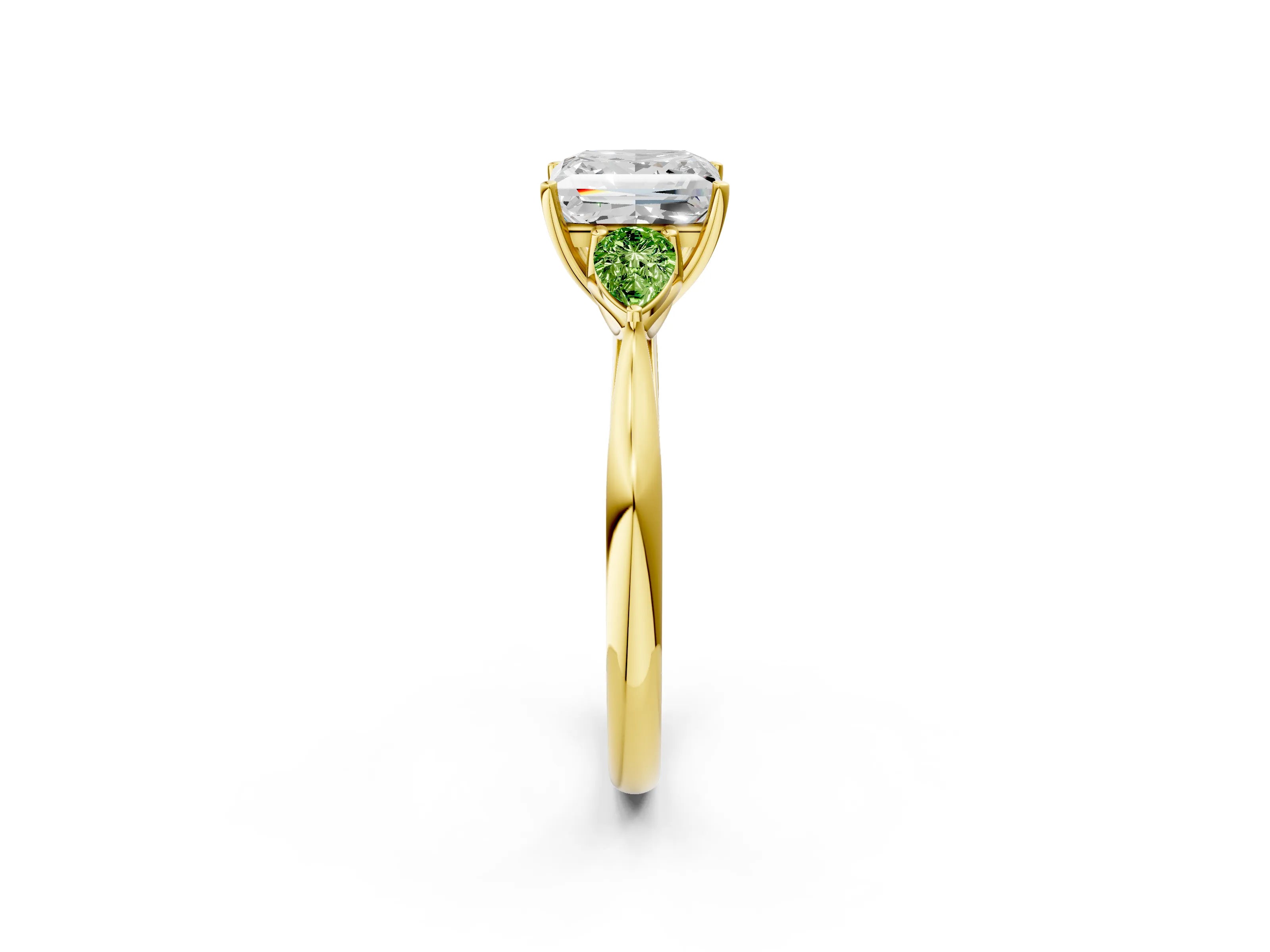 Yellow gold Princess Cut Diamond Three-Stone Ring with Pear with Peridot side stone Side Stones and Prong Setting_2