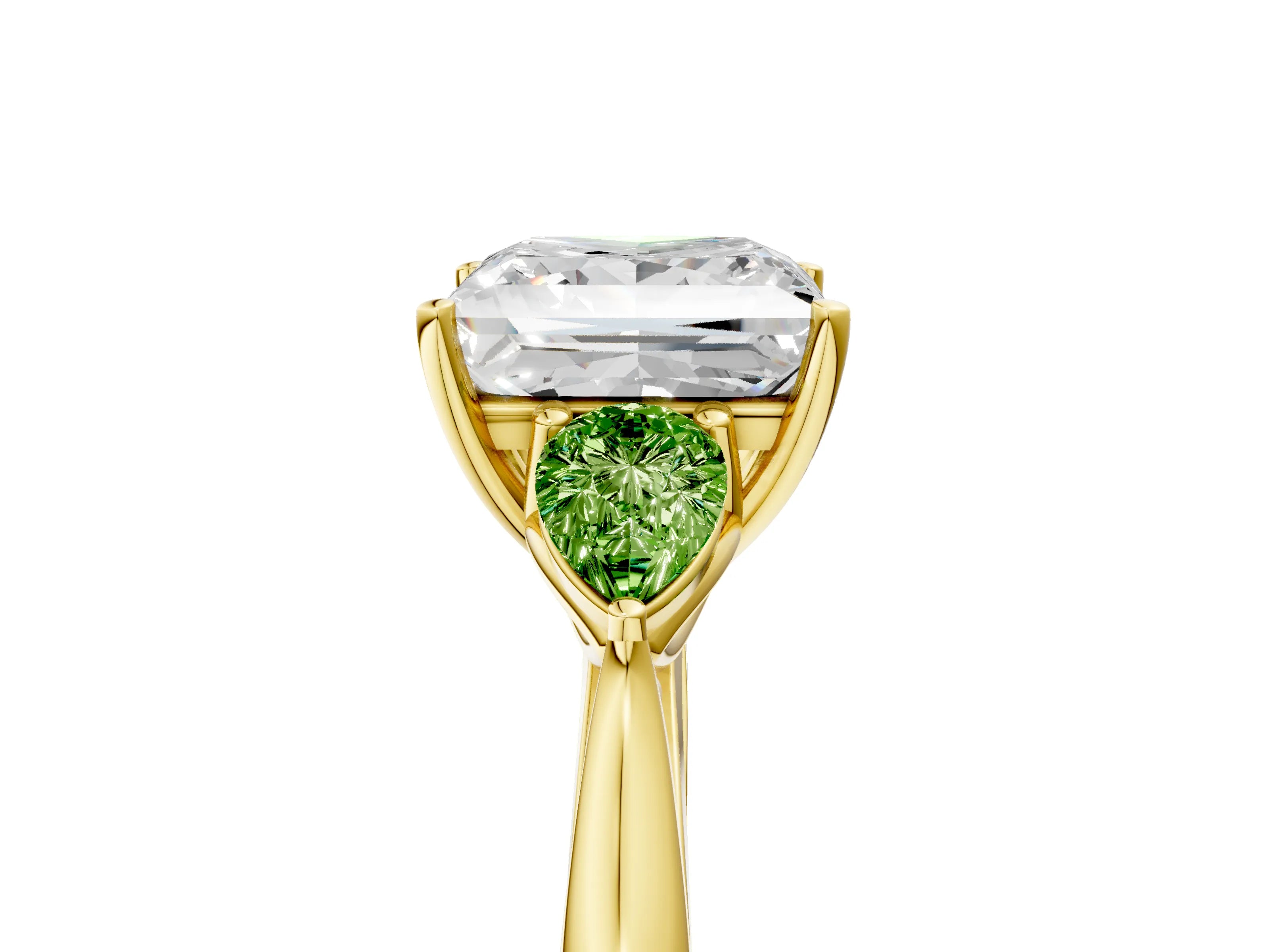 Yellow gold Princess Cut Diamond Three-Stone Ring with Pear with Peridot side stone Side Stones and Prong Setting_5