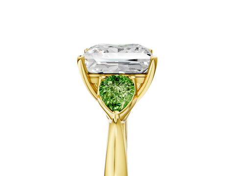 Yellow gold Princess Cut Diamond Three-Stone Ring with Pear with Peridot side stone Side Stones and Prong Setting_5