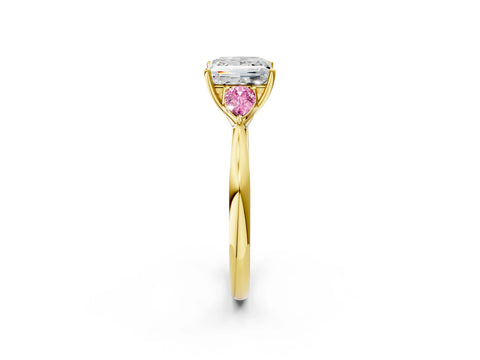 Yellow gold Princess Cut Diamond Three-Stone Ring with Pear with Pink Sapphire side stone Side Stones and Prong Setting_2