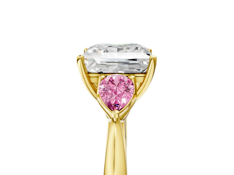 Yellow gold Princess Cut Diamond Three-Stone Ring with Pear with Pink Sapphire side stone Side Stones and Prong Setting_5