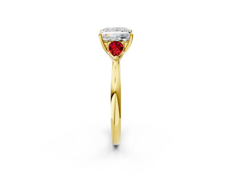 Yellow gold Princess Cut Diamond Three-Stone Ring with Pear with Ruby side stone Side Stones and Prong Setting_2