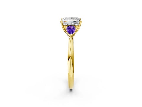 Yellow gold Princess Cut Diamond Three-Stone Ring with Pear with Tanzanite side stone Side Stones and Prong Setting_2