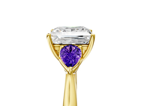 Yellow gold Princess Cut Diamond Three-Stone Ring with Pear with Tanzanite side stone Side Stones and Prong Setting_5