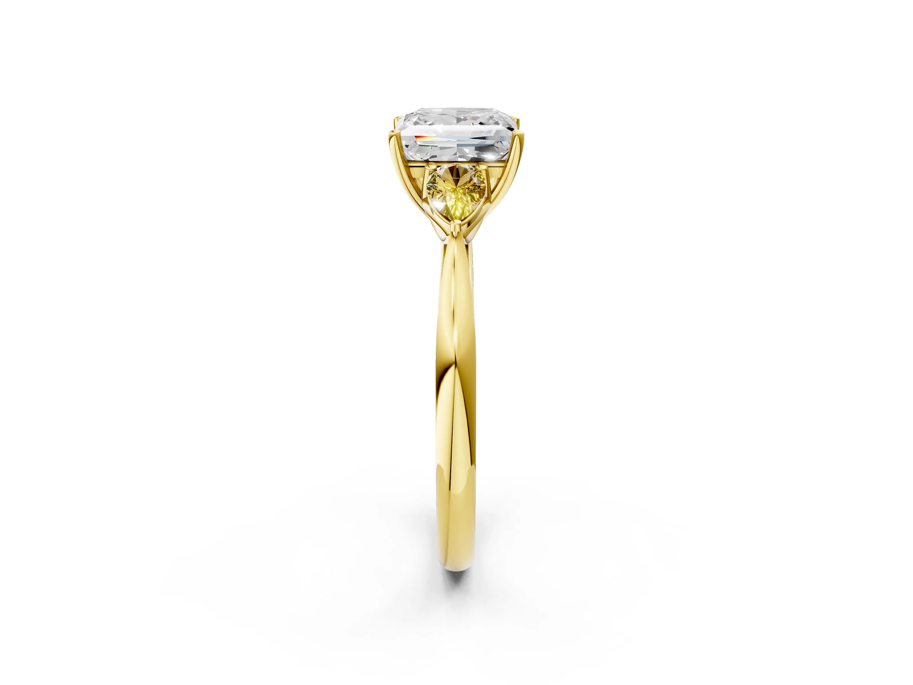 Yellow gold Princess Cut Diamond Three-Stone Ring with Pear with Yellow Sapphire side stone Side Stones and Prong Setting_2