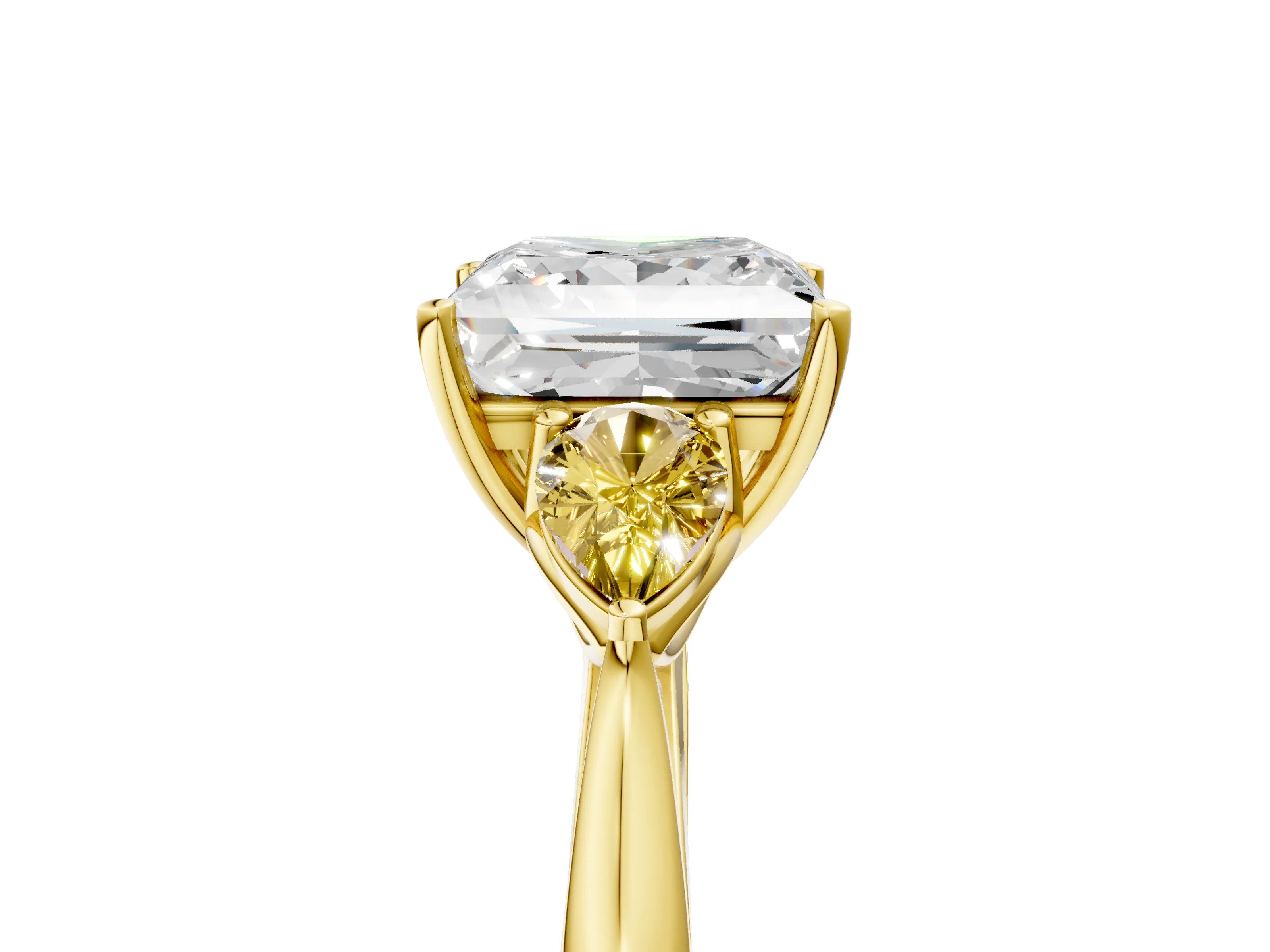 Yellow gold Princess Cut Diamond Three-Stone Ring with Pear with Yellow Sapphire side stone Side Stones and Prong Setting_5