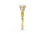 Yellow gold Princess Cut Diamond Three-Stone Ring with Prong Setting and Pavé Band_5
