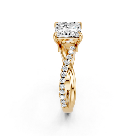 Yellow gold Princess Cut Diamond Twist Band Solitaire with Prong Setting_16