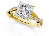 Yellow gold Princess Cut Diamond Twisted Band Engagement Ring with Prong Setting_16