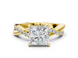 Yellow gold Princess Cut Diamond Twisted Band with Pavé Setting and Four-Prong Setting_30