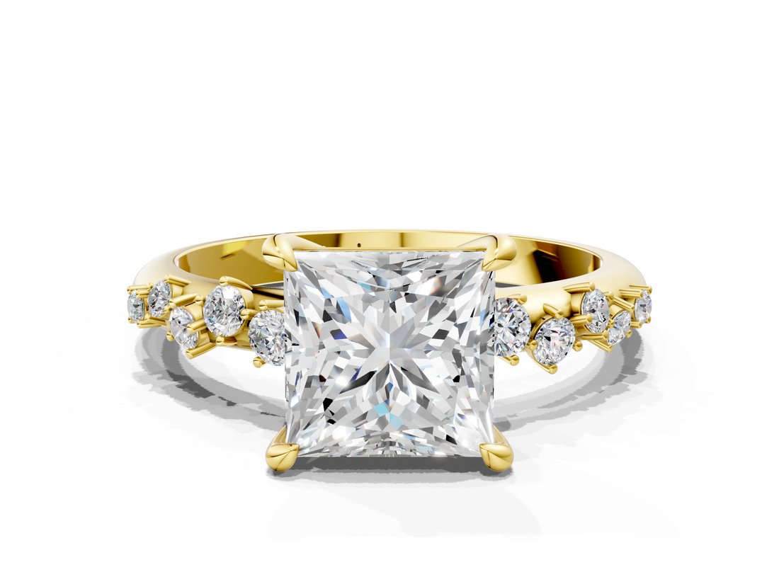 Yellow gold Princess Cut Diamond Vine Band with Four-Prong Setting_43