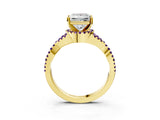 Yellow gold Princess Cut Diamond with Amethyst side stone Halo Twist Band Solitaire Prong Setting Ring_27