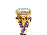 Yellow gold Princess Cut Diamond with Amethyst side stone Halo Twist Band Solitaire Prong Setting Ring_41