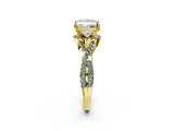 Yellow gold Princess Cut Diamond with Aquamarine side stone Halo Twist Band Solitaire Prong Setting Ring_26