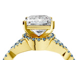 Yellow gold Princess Cut Diamond with Aquamarine side stone Halo Twist Band Solitaire Prong Setting Ring_28