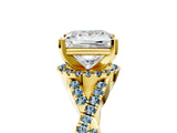 Yellow gold Princess Cut Diamond with Aquamarine side stone Halo Twist Band Solitaire Prong Setting Ring_29