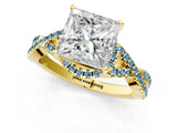 Yellow gold Princess Cut Diamond with Aquamarine side stone Halo Twist Band Solitaire Prong Setting Ring_31