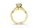 Yellow gold Princess Cut Diamond with Aquamarine side stone Halo Twist Band Solitaire Prong Setting Ring_45