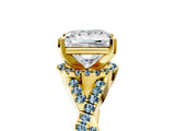Yellow gold Princess Cut Diamond with Aquamarine side stone Halo Twist Band Solitaire Prong Setting Ring_47