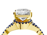 Yellow gold Princess Cut Diamond with Blue Sapphire side stone Halo Twist Band Solitaire Prong Setting Ring_16