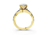 Yellow gold Princess Cut Diamond with Blue Sapphire side stone Halo Twist Band Solitaire Prong Setting Ring_39